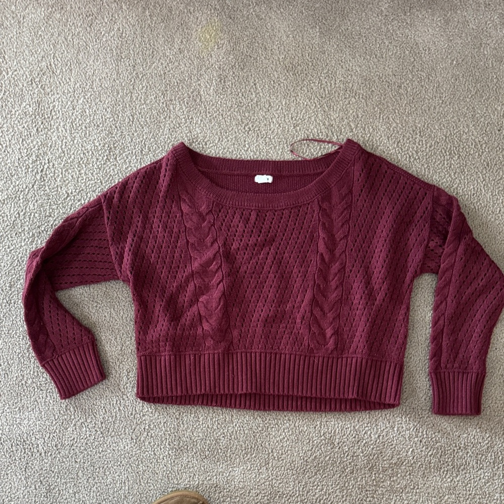 Garage Burgundy Cable Knit Sweater